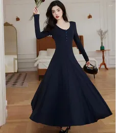 Casual Dresses Retro Vicotrian Style Princess Dress For Slim Lady Long Sleeve Knitted Large Swing Women Bottom Black Robe Vestido