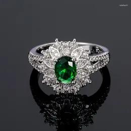 With Side Stones Tisonliz Delicate Green Round Crystal Flower Rings For Women Rhinestone Copper Wedding Engagement Jewellery Wholesale