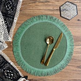 Cups Saucers 4PCS Burlap Round Placemats With Tassel 38CM Boho Natural Jute with Fringe Table Mats Non Slip Drink Cup Pads For Kitchen Dining 231206