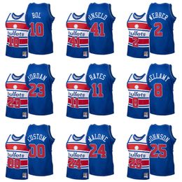 Washington''Bullets''Men Michael Jor dan Jeff Malone Walt Bellamy Ben Wallace Hardwood''Classics Maglia blu personalizzata