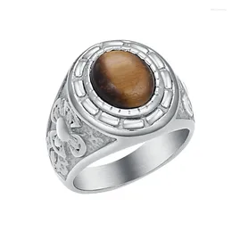 Cluster Rings Men's Vintage Tiger Eye Ring Stainless Steel Silver Color Finger Band Crystal For Man Women Wholesale Jewelry