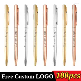 100pcs Metal Advertising Ballpoint Pen Custom Logo Teacher Gift Business Office Signature Student Stationery Wholesale