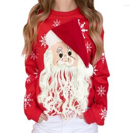 Women's Hoodies Christmas Sweatshirts Women 3D Cartoon Print Round Neck Long Sleeve Loose Tops Xmas Pullover Hoodie Winter Clothes