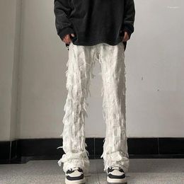 Men's Jeans Streetwear Y2K Tassel Fringe Hole Baggy White Black Straight Casual Denim Trousers Unisex Loose Oversized Cargos