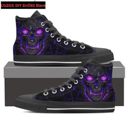 Dress Shoes Men's Cool Purple Skull Lava High Top Canvas Casual Men Laceup Flats Sneaker Vulcanize for Male Zapatos 231207