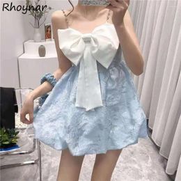 Casual Dresses Sleeveless Women Sweet Girls Bow Design Kawaii College Dating Cute Korean Fashion Ball Gown Mini Summer Vestidos Clothes