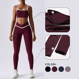 Lu Lu Pant Yoga Outfit Colour Splicing Push Up Sport Align Lemons Tights Women Cross High Waist Leggings Fitness Workout Sport Align Lemonswear for Gym