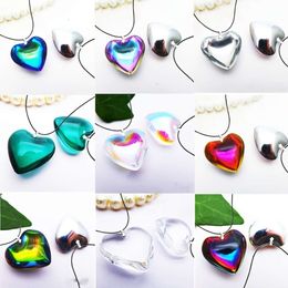 Unique New Arrival Clear White Ombre Crystal Glass Pendant and Angel Halo Rainbow Heart Necklace