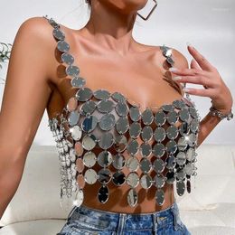 Women's Tanks Silver Acrylic Sequined Crop Top Sexy Strapless Chain Backless Cropped Dance Camisole Bra Night Club Party Wear