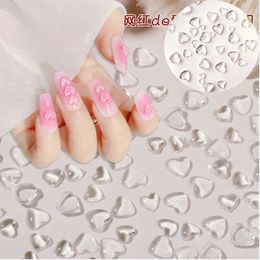 Nail Art Decorations 100pcs 3D Transparent Love Heart Charms For Nail Art Decoration Clear Resin Nail Charms Rhinestone Jewellery for Manicure Access 231207