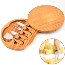 Cheese Tools 4pcs/set Cheese Knives Wood Handle Cutlery Steel Stainless Cheese Slicer Cutter Butter Spatula ForK Cooking Tools With Tray 231206