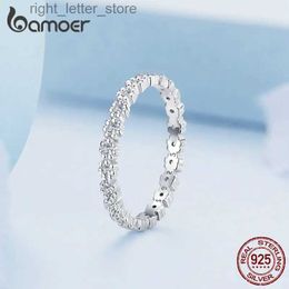 Solitaire Ring Bamoer 925 Sterling Silver Simple Wreath Ring Platinum Plated Eternity Bands Full Zircon Rings for Women Fine Jewelry Making YQ231207