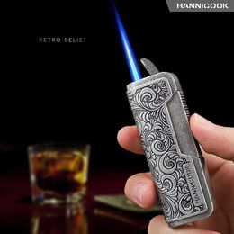 HANNICOOK Metal Cigar Lighter Creative Vintage Emboss Single Jet Torch Portable Windproof Inflatable for