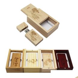 Other Drives Storages Wholesale Custom Made Logo Wooden Usb Flash Drive 32Gb Pendrive 4Gb 8Gb 16Gb Memory Stick Pography Gifts U Disk Dhain