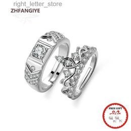 Solitaire Ring TrenDY 925 Silver Jewelry Rings with Zircon Gemstone Crown ShAPe 2 in 1 Open Finger Ring Set for Women Men Wedding Promise YQ231207