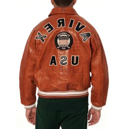 Alligator Grain Orange Bomber Leather Jacket USA Size AVIREX Casual Athletic Thick Sheepskin Flight Suit cool iffcoat