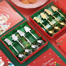 4pcs/set Christmas Coffee Spoons Set Gold Christmas Stainless Steel Spoon Dessert Spoon 2024 New Year Decoration for Tableware