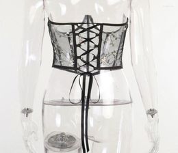 Belts Fashion Sexy Corset Top Hollow Floral Embroidery Mesh Slim Bustier With Lace Bandage For Womens2485523