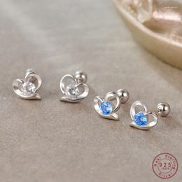 Stud Earrings 925 Sterling Silver Korean Simple Sweet Zircon Heart For Women Girl Stylish Everyday With Jewellery Accessori