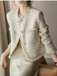 Women's Jackets 2023 Spring/autumn Women High-end Pearl Wool French Style Short Jacket Tweed Cropped Top Clothing Office Lady