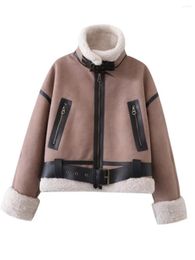 Women's Fur ZACK RAIN Women Faux Leather Jacket 2023 Winter Fashion Ladies Casual Thick Zipper Long Sleeves For Outwears