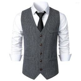 Men's Vests Vintage Mens Waistcoat Retro Formal Herringbone Wedding Vest Business Suit Plaid V Neck Sleeveless Tops