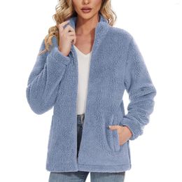 Women's Jackets Winter Zipper Fluffy Wool Teddy Casual Coat Pocket Warm Soft Jacket