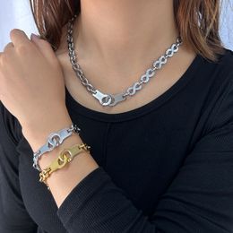 18K gold stainless steel necklace bracelet ins style simple 8 handmade chain cuffs necklace hand ornament Personality European and American style