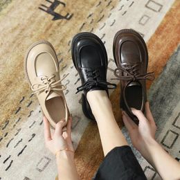 Dress Shoes Big Size Leather Loafers Women 2023 Spring Autumn Designer For English Lanyard Soft Base Casual Mujer Shoe