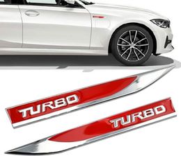 2Pcs/Pair 3D Metal Turbo Car Side Fender Rear Trunk Emblem Badge Sticker (Red)