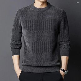 Men's Sweaters Jacquard Design Sweater Thick Knitted Round Neck For Fall Winter Long Sleeve Solid Color Pullover With Plus Size