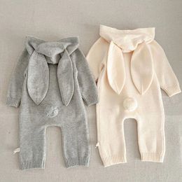 Rompers Autumn Winter born Baby Boys Girl Knitted Jumpsuit Solid Colour Knitting Hooded Infant Bodysuits Children Clothes 231207