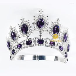 Hair Clips Royal Pageant Large Purple Crystal Rhinestone Tiara Crown Headband Brides Wedding Bridal Prom Party Accessory
