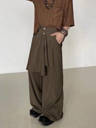 Men's Pants Vintage High-grade Loose-fitting Cloth Patchwork Trousers With Buttons Decorated Front Flap Floor-length