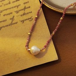 Pendant Necklaces Pink Natural Stone Beaded Necklace With Feminine Style Gentle Pearl Collarbone Chain Jewellery For Women