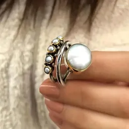 Cluster Rings Vintage Multicolour Simulated Pearl Ring For Women 2023 Ly Personality Y2K Girl Accessories Two Tone Metal Jewellery Gift