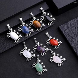 Pendant Necklaces 12pcs Natural Stone Crab Amethyst Opal Rose Quartz Tiger Eye Lapis Animal Charms For Jewelry Making