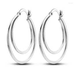 Hoop Earrings Trendy 925 Sterling Silver Rose Gold & Large Double Ring Original Women's Rock Style Jewellery