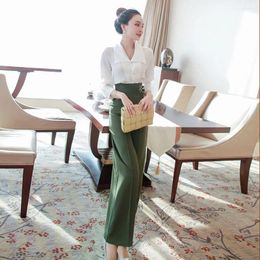 Women's Two Piece Pants Casual 2 Set Women V Neck Crop Top And Long Sexy Autumn Sleeve Tracksuit Office Wearing 2023 Z09