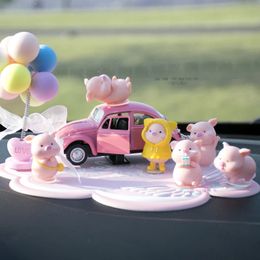 Decorative Objects Figurines Creative Personality Piggy Alloy Car Model Car Decoration Desktop Cake Decoration for Girls Girlfriend Birthday Gifts 231207