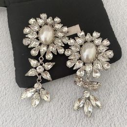 Dangle Earrings Luxury Jewellery Irregular Flower Crystal Pearls Big Ear Clip Women Famous Designer Brands Fashion Runway Trend