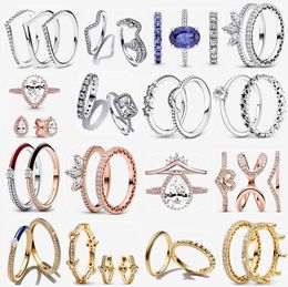 925 silver Designer Couple Wedding Rings for Women Engagement Jewellery Fashion party Gift DIY fit Pandoras Lots of Love and Sparkle Stacking Ring earrings Set with box