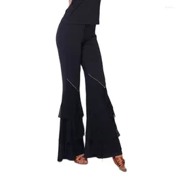 Stage Wear Latin Dance Pants Women Black Fashion Flare Trousers Lady Cha Samba Tango Salsa Clothes Ballroom Practice Long Trouser