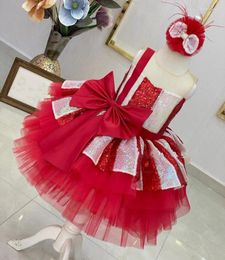 Girl Dresses Red Tutu Baby Dress For Christmas Year Glitter Sequined Toddler First Birthday Flower