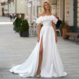Handmaek Flower A Line Wedding Dresses Off the Shoulder Side Split Bridal Gown 2024 Vestido De Noival