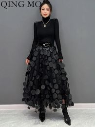 Skirts QING MO Polka Dot Women Skirt Black 2024 Spring summer Korean Fashion Trend Patchwork Mesh Skirt Streetwear Dress ZXF1016 231207