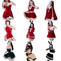 Casual Dresses Christmas Cosplay Costume Women Santa Velvet Girl Lingerie Halloween Party Dress Fancy Set