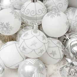 Christmas Decorations 24Pcs White Gold Mixed Christmas Tree Decoration Christmas Balls Party Window Home Furn Christmas Hanging Ball Ornament Decor 231207