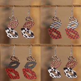 Dangle Earrings 2023 Leopard Print Lips Valentines Day For Women Fashion Vintage Wooden Girl Designer Y2k Retro Jewelry Party