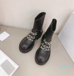 women's boots metal chain design patent leather splicing wear-resistant outsole
